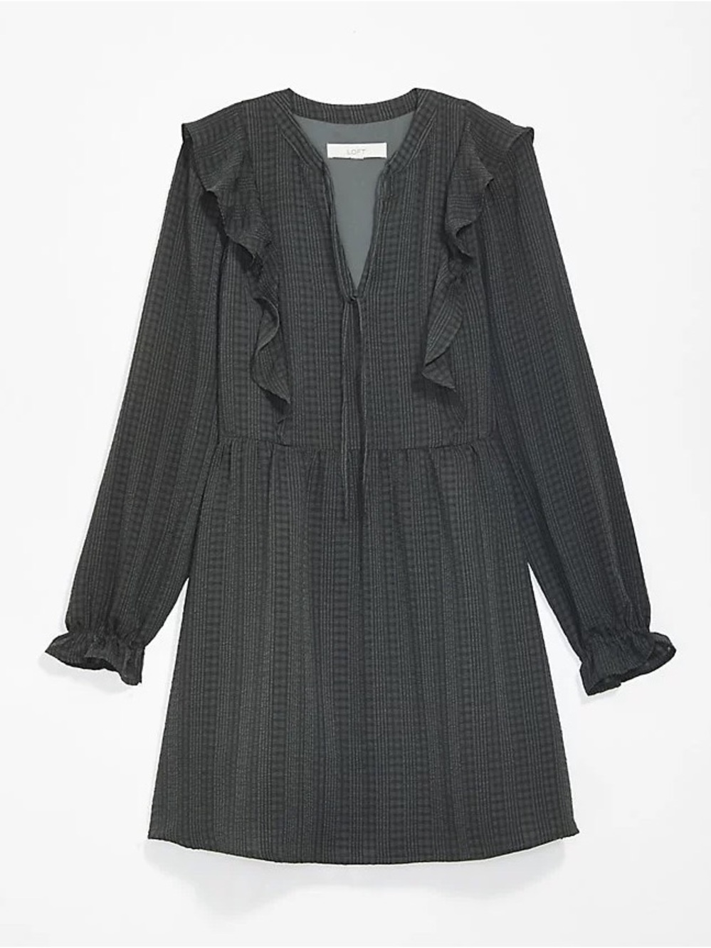 LOFT Black Ruffle Long Sleeve Mini Dress